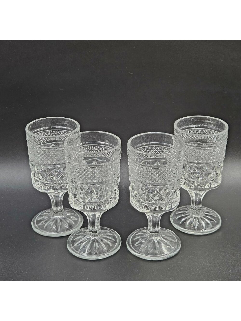 Anchor Hocking Wexford Set of 4 Criss-Cross Pattern Claret Wine
